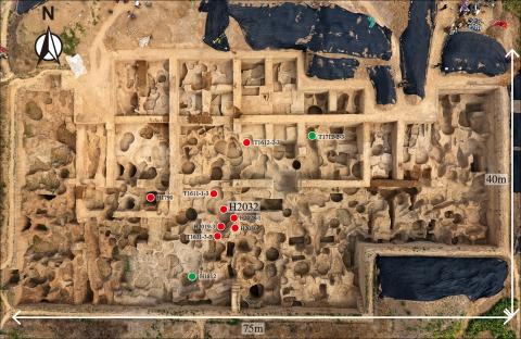Spatial distribution of the minting remains in the foundry's excavation area